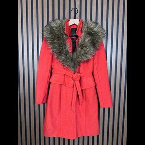 Tracy Reese Montaigne Coat Small Womens Red Plenty Anthropologie Fur Trim Wool